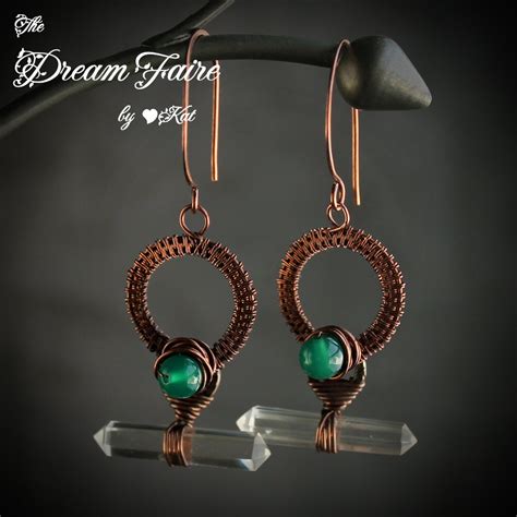 Mystical Energy Quartz Agate And Copper Wire Woven Wrapped Earrings