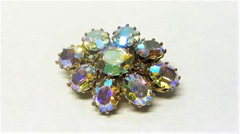 1960s Rhinestone Flower Brooch Vintage Aurora Borealis Etsy Canada