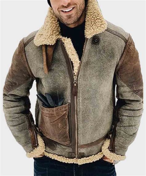 Mens Genuine Leather Winter Jacket with Shearling Collar - Hit Jacket