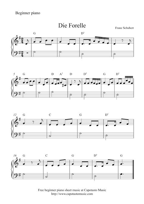 Free beginner piano sheet music, Die Forelle