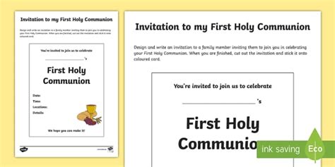 Invitation To My First Holy Communion Write Up Worksheet Worksheet