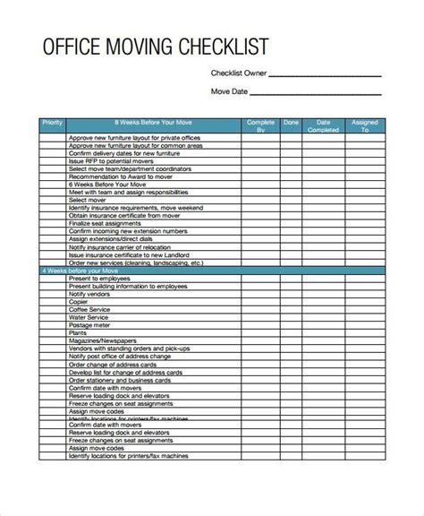 Office Move Project Plan Template Lovely Sample Moving Checklist 8