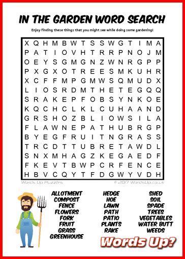 Words Up In The Garden Word Search