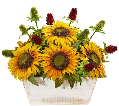 Sunflower Arrangement In Planter By Nearly Natural