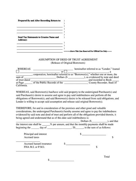 Assumption Of Deed Of Trust Fill Online Printable Fillable Blank