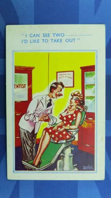 saucy comic postcard 1959 big boobs innuendo dentist orthodontist i can see two 10 04 picclick