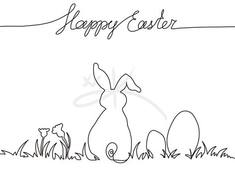 Easter Line Art Line Drawing Bunny And Easter Eggs Easter Wall Art