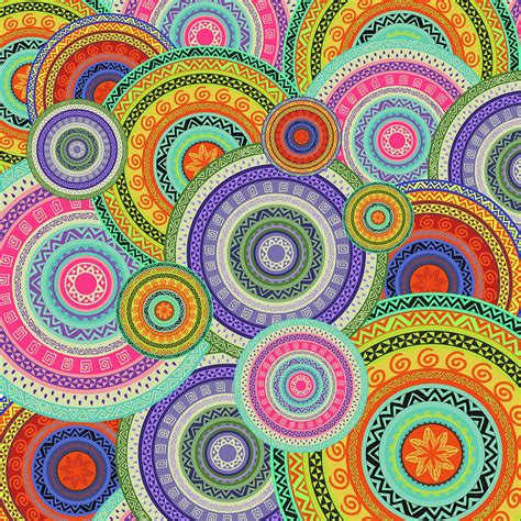 Colorful Tribal Boho Ethnic Circular Pattern Digital Art By
