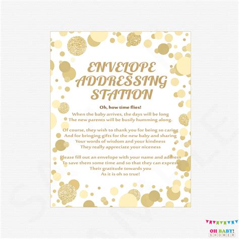 Envelope Addressing Station Sign Gold Baby Shower Printable Etsy