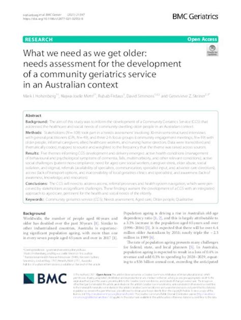 What We Need As We Get Older Needs Assessment For The Development Of
