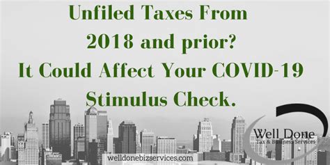 Taxpayer aid packages in congress include stimulus checks and direct payments to americans to help during the pandemic. Unfiled Taxes From 2018 and prior? It Could Affect Your ...