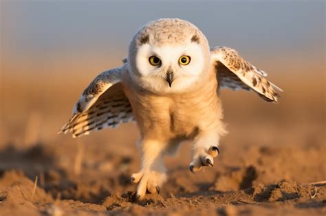 Premium Ai Image A White Owl Is Running Across The Ground
