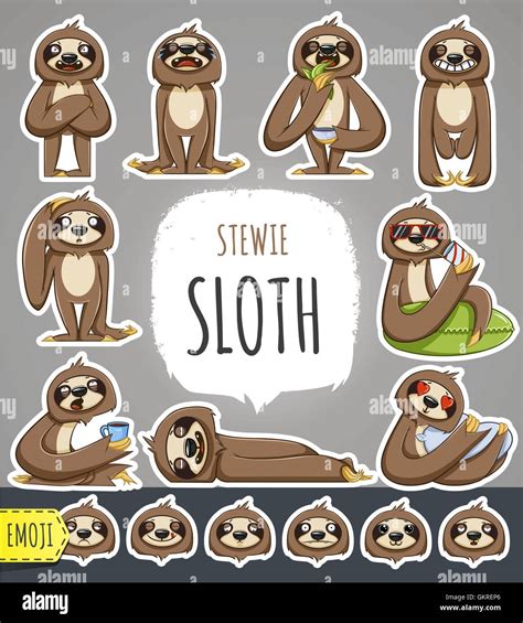 Cartoon Sloth Character Emoticon Stickers Stock Vector Image And Art Alamy