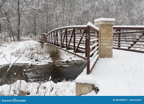 Winter River And Bridge Scenic Stock Image Image Of Footbridge Forest