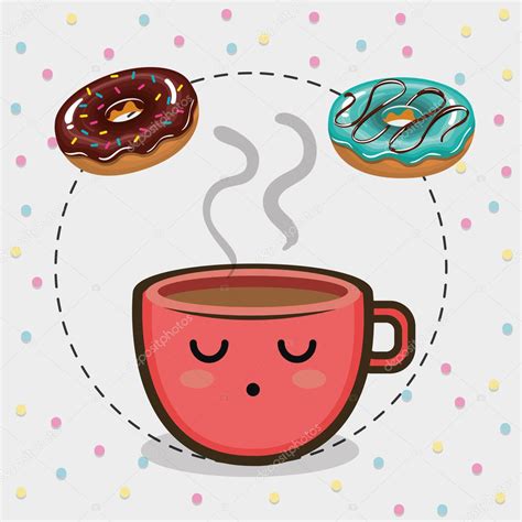 Donut And Coffee Kawaii Cartoon Stock Vector Image By ©yupiramos 127119710