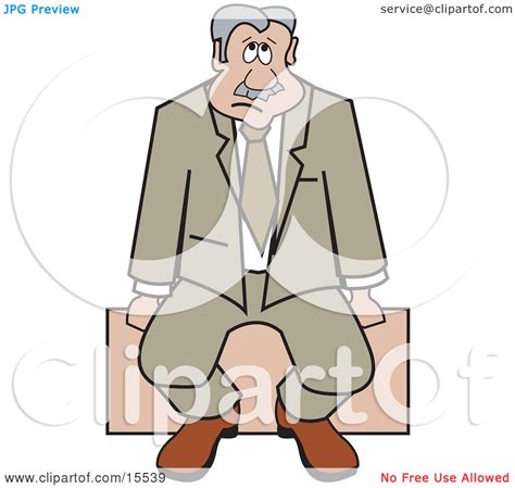 Sad Businessman Sitting Alone On A Bench Clipart Illustration By Andy