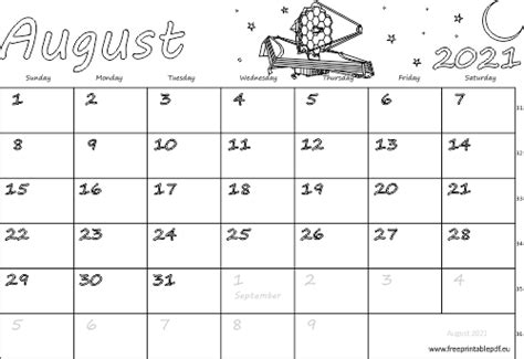 August 2021 Usa Calendar Free Printable Pdf