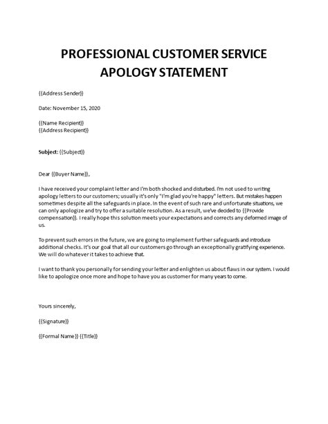 Professional Customer Service Apology Letter
