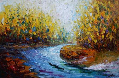Landscape Art Autumn River Abstract Painting Oil