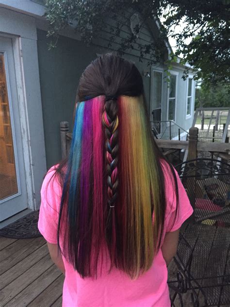 Long Straight Hair Rainbow Underlights Long Straight Hair Straight