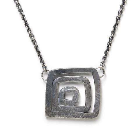 Labyrinth Necklace Geometric Jewelry Sterling Silver Etsy Geometric