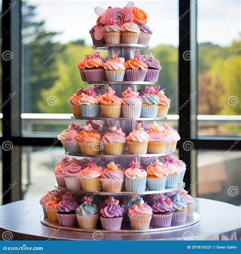 Indulgent Delights: a Scrumptious Cupcake Tower Extravaganza Stock