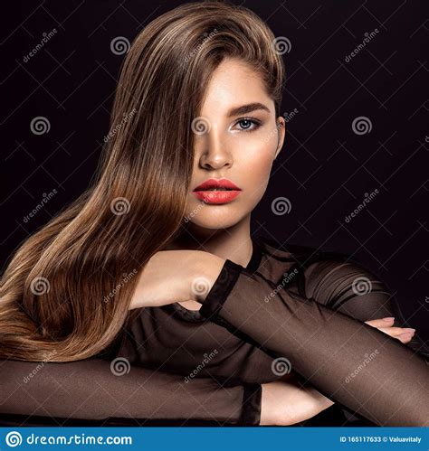 Woman With Beauty Long Brown Hair Beauty Woman With Living Coral Color