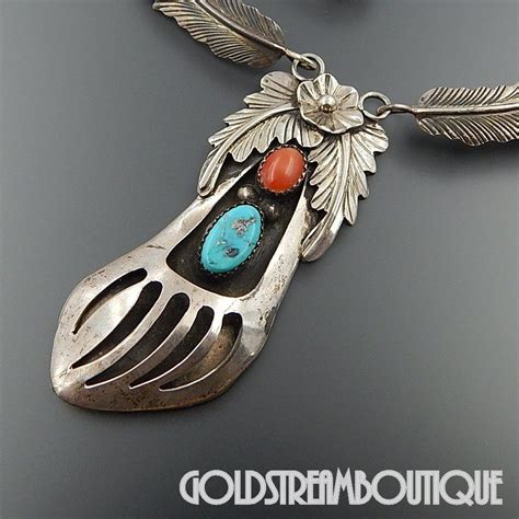 RAY BEGAY NAVAJO STERLING SILVER CORAL TURQUOISE BEAR CLAW SHADOWBOX