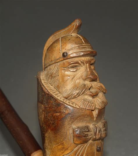 Proantic Great Pipe Of Folk Art In Carved Wood 19th Firefighter