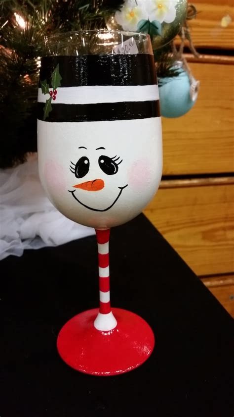 Items Similar To Hand Painted Wine Glass Snowman On Etsy