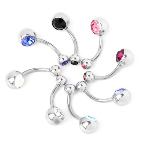 8 Pcs Summer Crystal Navel Rings Top Quality 316l Surgical Steel Belly Button Ring Navel Helix