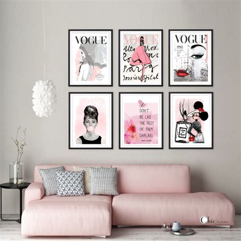 Set Of 6 Art Prints Audrey Hepburn Vogue Covers Chanel Magazine