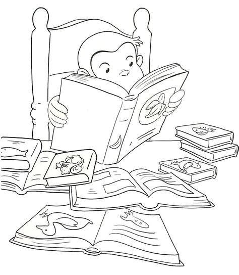 Home > coloring pages > curious george monkey coloring pages. Curious George reading printable coloring book page for ...