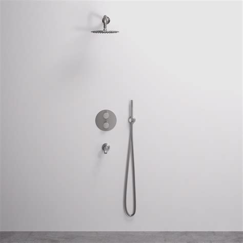 Luxe Brushed Stainless 3 Way Thermostatic Shower With Handheld Shower