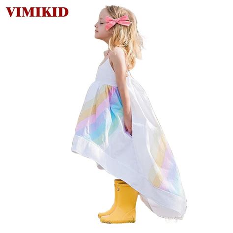 Vimikid 2018 Girls Princess Dress Rainbow Printed Sling Dress Children