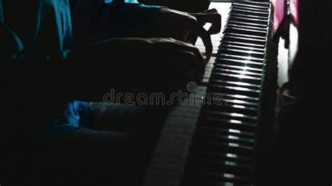 Pianist Plays In Beautiful Grand Piano On Stage In Concert Close Up