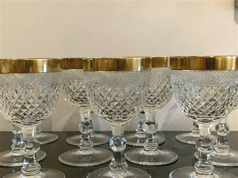 Vintage Moser Czech Cut Crystal Wine Glasses With Gold Rim Set Of 11 Pottery And Glass