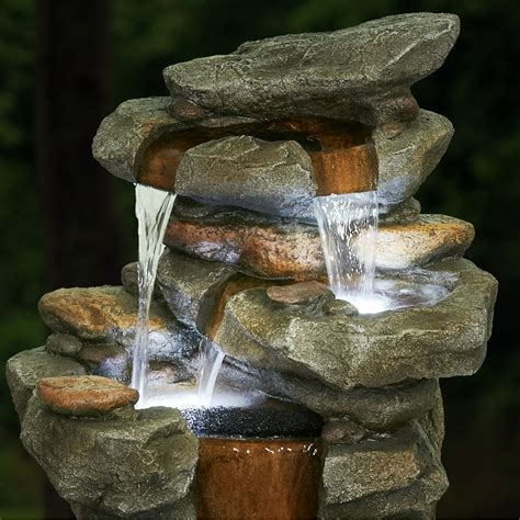 Outdoor Fountain With Lights 5 Tiers Rocks Outdoor Water Fountain