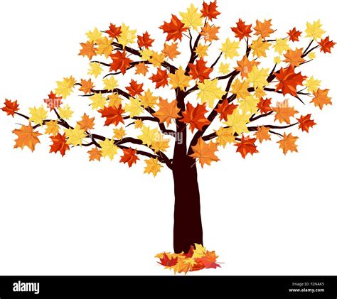 Autumn Maple Tree With Falling Leaves On White Background Elegant