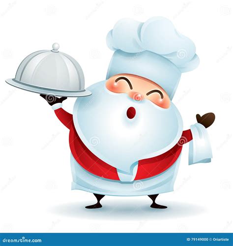 Chef Santa Claus With A Serving Tray Stock Vector Illustration Of