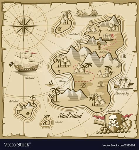 Treasure Island Map In Hand Drawn Style Vector Image On Vectorstock