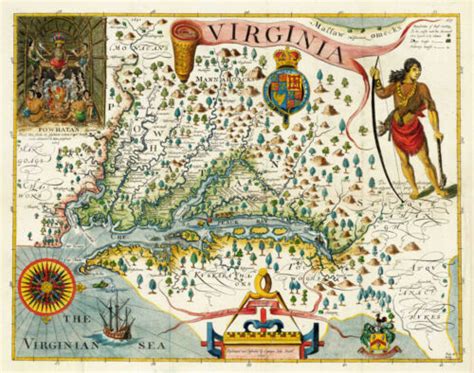 1606 Map Of Virginia By John Smith Wall Art Poster Print Artwork Office