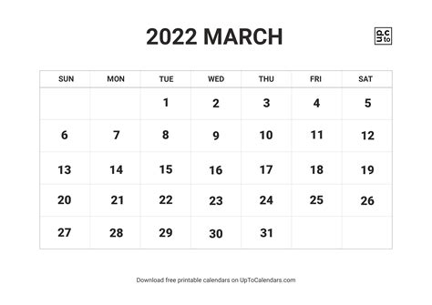Printable March 2022 Calendar Blank Templates Free Download In Pdf