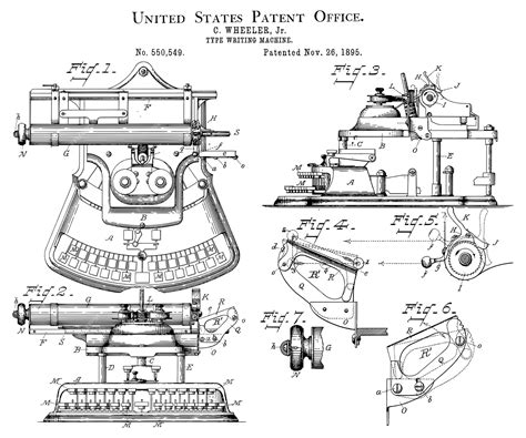 Premium Vector 1895 Vintage Type Writing Machine Patent