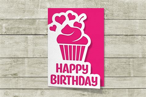 Papercut Birthday Card With Cupcake Svg Graphic By Risarocksit