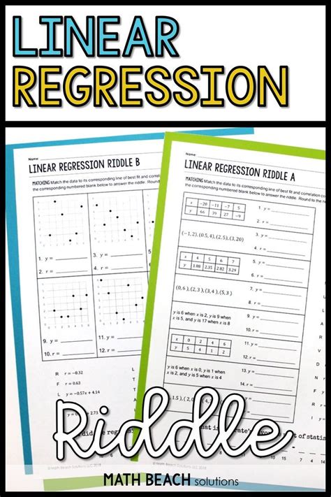 In statistics, linear regression is a linear approach to modelling the relationship between a scalar response and one or more explanatory variables (also known as dependent and independent variables). Linear Regression Riddle Activity | Linear regression ...