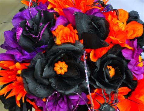 If you want to enhance the drama, you can install a dramatic chandelier too. halloween wedding bouquet. black orange and purple ...