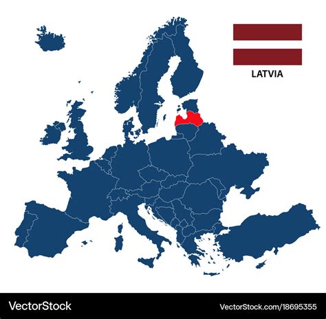 Map Of Europe With Highlighted Latvia Royalty Free Vector