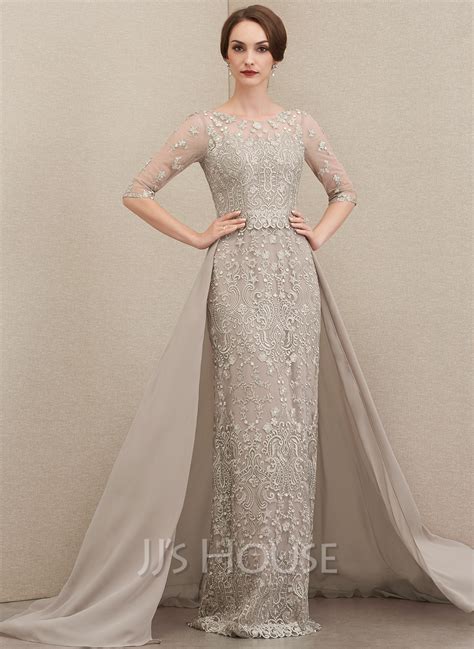Sheath Column Scoop Neck Sweep Train Chiffon Lace Mother Of The Bride Dress 008204905 Jj S House