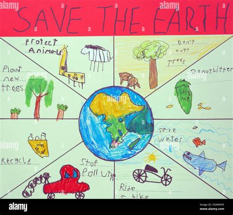 Save The Earth Poster By A Child Stock Photo Alamy